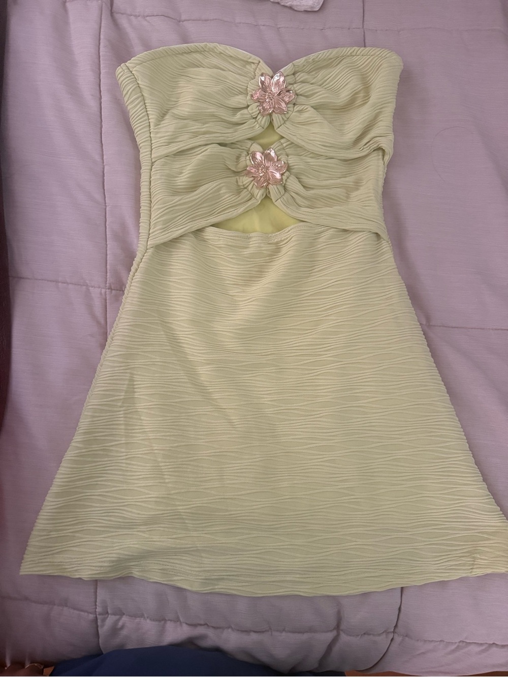 SHEIN Light Green Strapless Mini Dress with Floral Gems